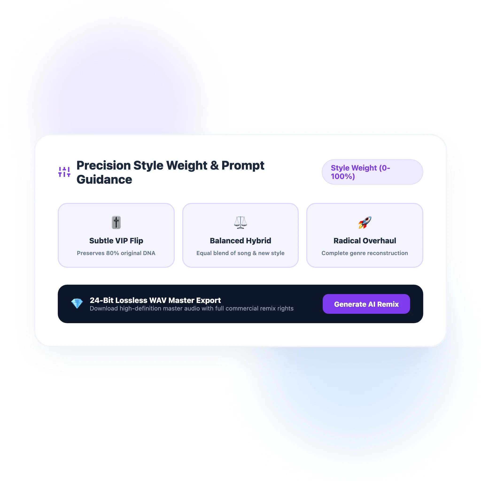 2D flat vector precision style weight slider balancing original song DNA with radical AI genre reconstruction