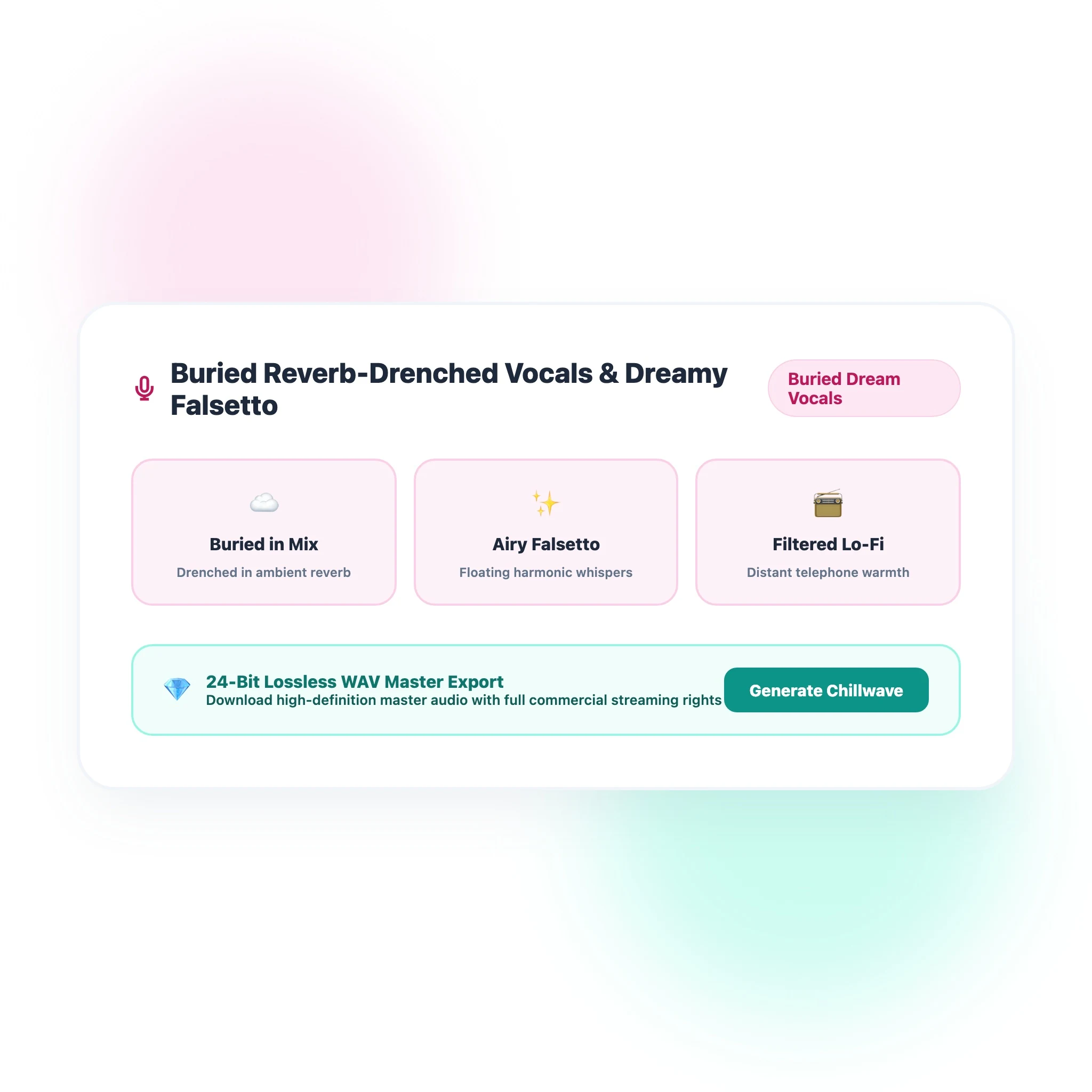 2D flat vector ethereal silhouette singing into lush ambient reverb clouds and pastel pink mist