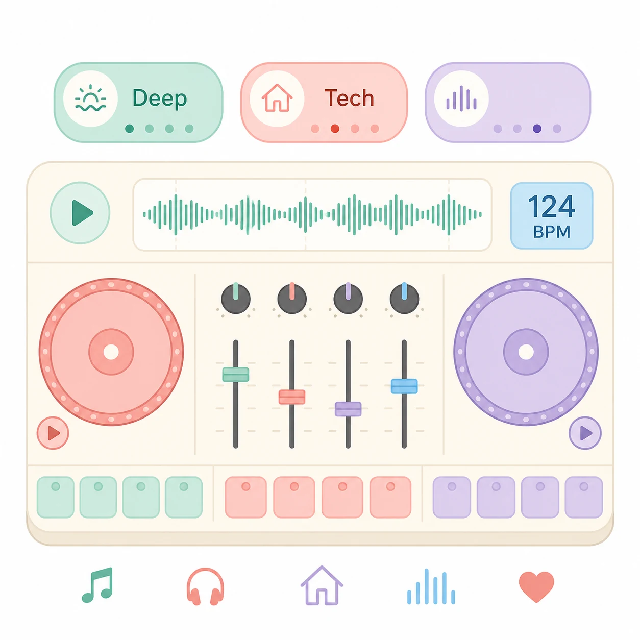 2D flat vector house substyles sound mixing console illustration