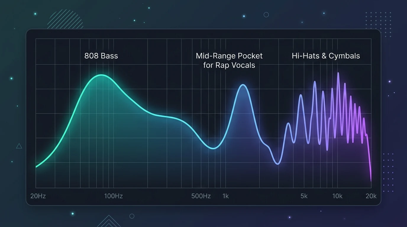 2D flat vector vocal headroom audio spectrum with mid-range pocket for rap vocals