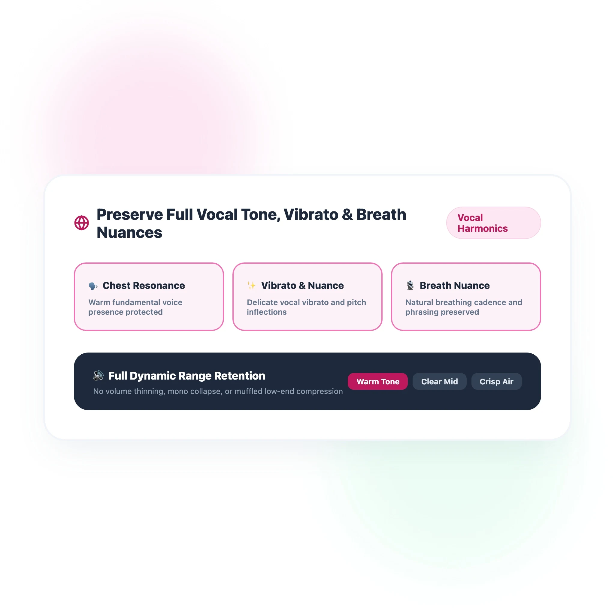 2D flat vector studio microphone and sound frequency meter showing natural vocal warmth and clarity